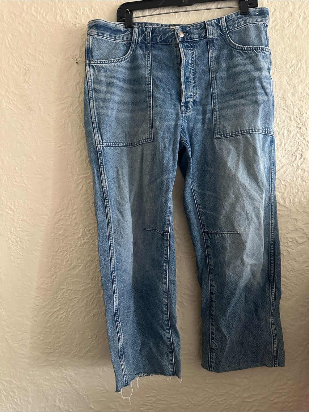 Madewell the Darted Barrel Leg Jeans 31 Riverbend Medium Wash Rigid Raw Hems - Picture 7 of 15